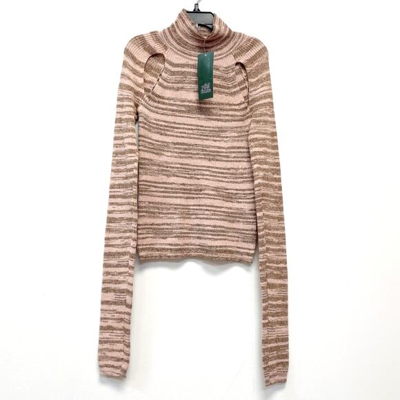Wild Fable XS Pink & Brown Striped Cut Out Long Sleeve Turtleneck Sweater - Picture 2 of 5
